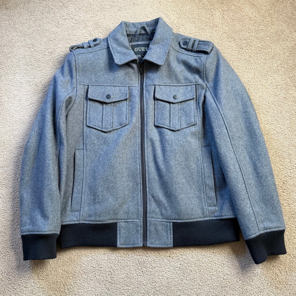 Guess Wool-Blend Bomber Men's Large Gray Casual Prep